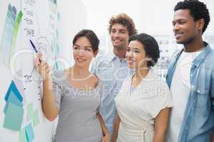 Artists in discussion in front of whiteboard