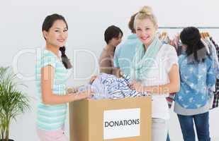 People with clothes donation