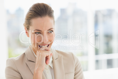 Close-up of a young businesswoman looking away