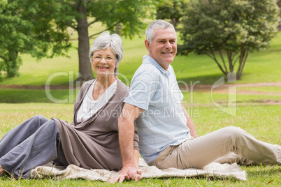 Portrait of a senior couple sitting at park