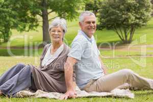 Portrait of a senior couple sitting at park