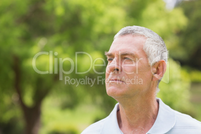 Close-up of a serious senior man at park Close-up of a serious senior man at park