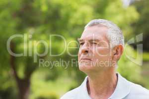 Close-up of a serious senior man at park