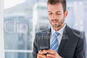 Handsome young businessman text messaging