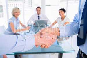 Close-up of a handshake in business meeting