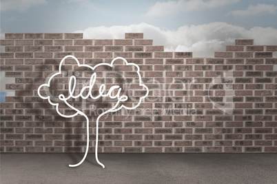 Idea tree doodle against brick wall background