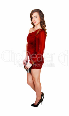 girl in red dress.