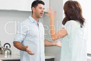 Side view of a couple quarreling in kitchen