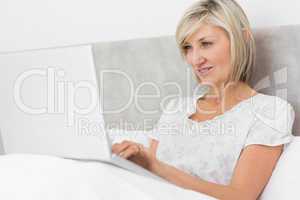 Mature woman using laptop in bed