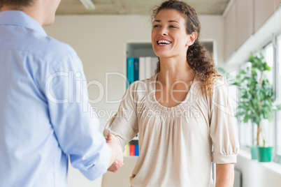 Businesswoman shaking hands with colleague