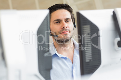 Customer service representative using computer