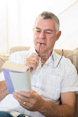 Concentrated man reading book