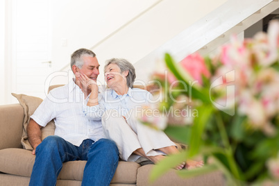 Loving senior couple on sofa