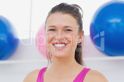 Closeup portrait of woman at fitness studio