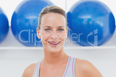 Closeup portrait of woman at fitness studio