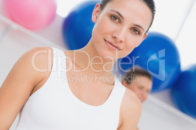 Closeup portrait of woman at fitness studio