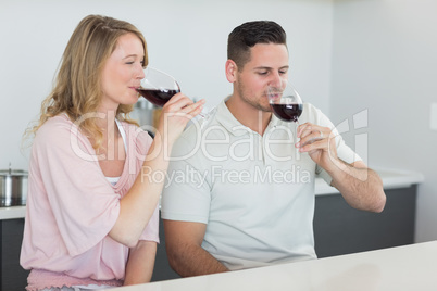 Couple drinking red wine at table