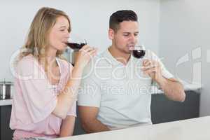 Couple drinking red wine at table