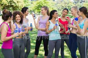 Sporty women communicating at park