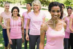 Women participating in breast cancer awareness at park