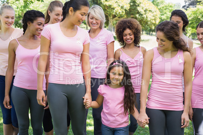 Group of females supporting breast cancer campaign