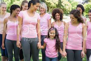 Group of females supporting breast cancer campaign