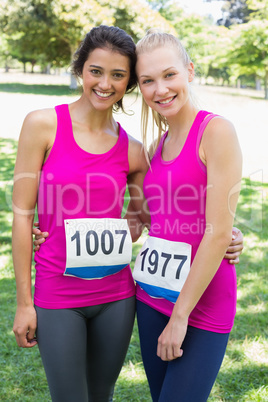 Volunteers participating in breast cancer marathon