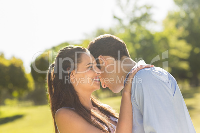 Loving and happy couple at park