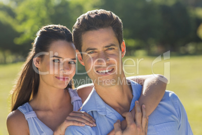 Close-up of loving and happy couple at park