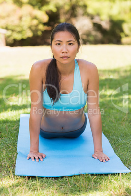 Healthy and beautiful woman exercising in park