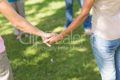 Group of friends holding hands in park