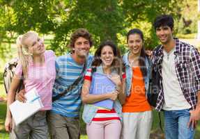 Group portrait of happy college friends