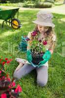 Little girl engaged in gardening