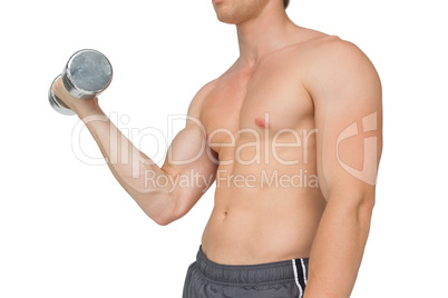 Strong man lifting dumbbell with no shirt on