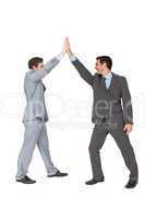 Unified business team high fiving each other