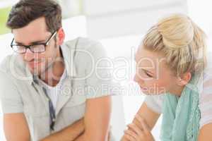 Closeup of a concentrate young man and woman