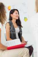 Smiling asian woman listening at a meeting