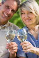 Loving couple toasting wine glasses