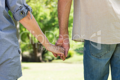 Couple holding hands in park