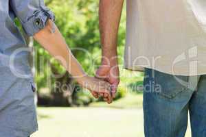 Couple holding hands in park