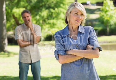 Sad couple in park