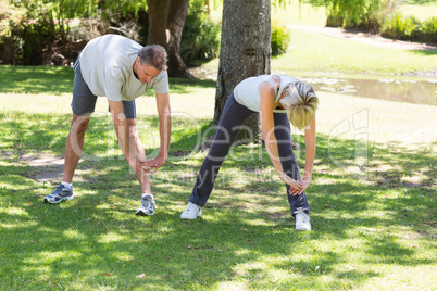 Fit couple exercising in park