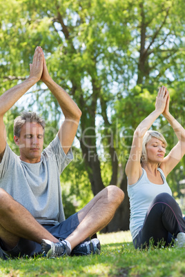 Couple meditating in the park