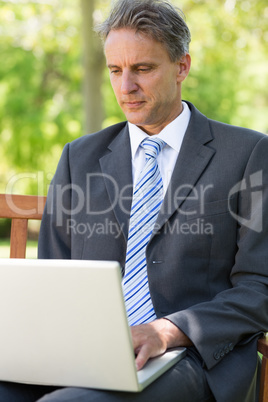 Mature businessman using laptop