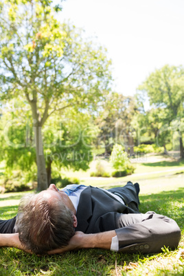 Businessman lying in park