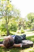 Businessman lying in park