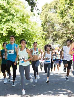 Marathon athletes running