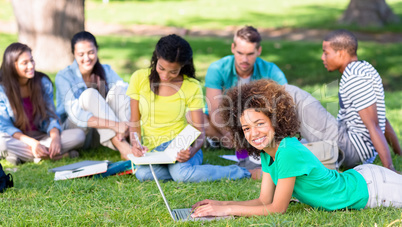 Group of students studying on campus