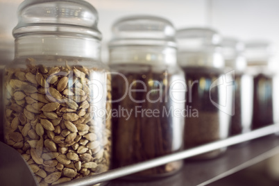 Assorted spices in bottles