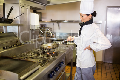 Female cook preparing food in the kitchen